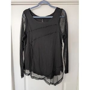 Porto San Francisco Black Mesh Asymmetrical Raw Edge Top Womens Size 4 Lagenlook